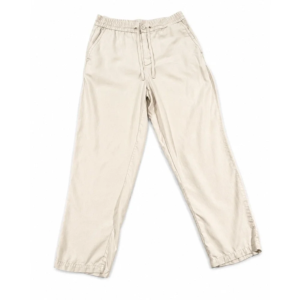 Zara Relaxed‎ Khaki Trouser Pants Womens Medium Beige Drawstring Waist Pants